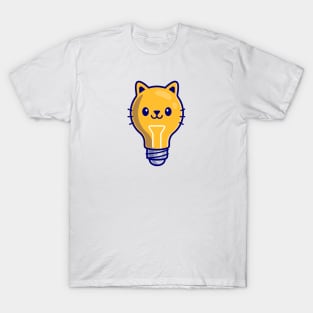 Cute Bulb Cat Cartoon Illustration T-Shirt